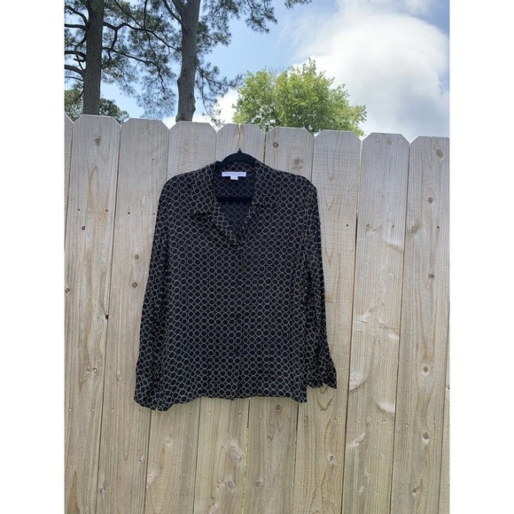 Josephine Chaus Button Down Shirt Black Circle Long Sleeve Top Womens 14